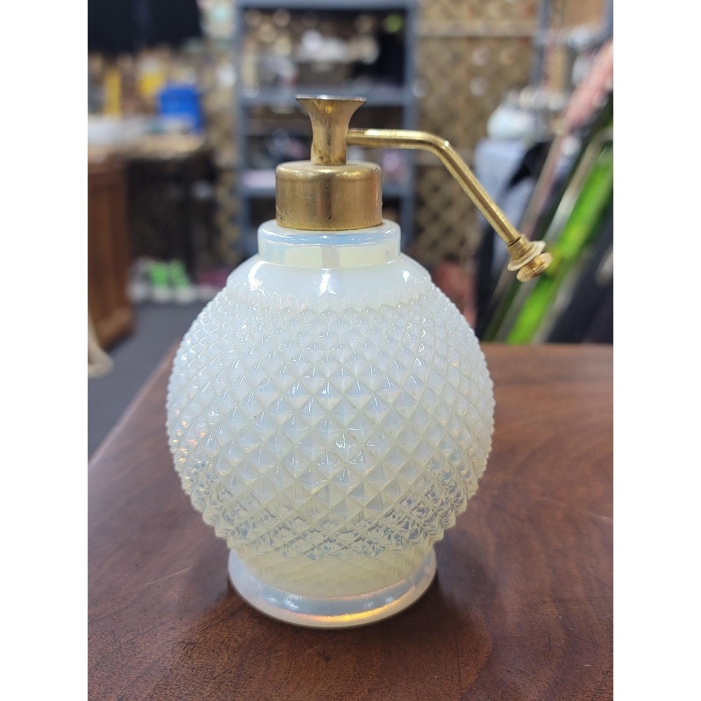 Anitique Opalescent Glass Sabino ? Large Diamond Point Atomizer Perfume Bottle